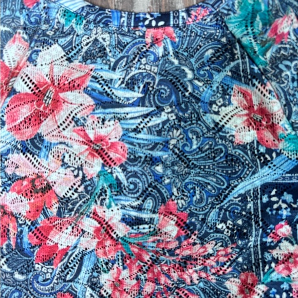 Christopher & Banks Pink and Blue Flower Boho Blouse with Mandarin Collar - Picture 13 of 15